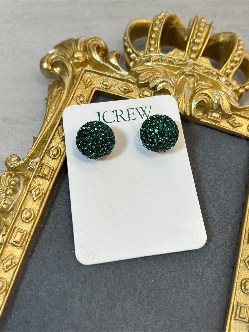 J. Crew Emerald Green Crystal Pave Ball Stud Earrings